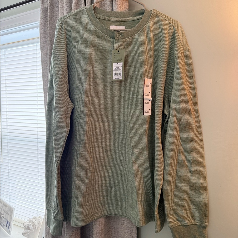 Green Long Sleeve Henley Shirt